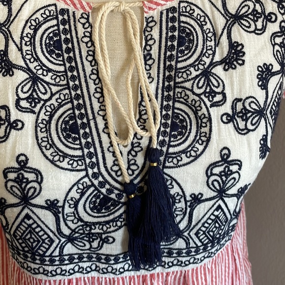 THML cotton linen dress striped embroidered with tassels - Picture 4 of 10